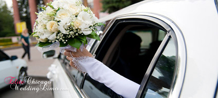 bride is holding her bouquet  inside Chicago Limousine